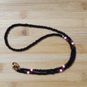Hand Crafted Necklace Beaded Black Red White Single Strand